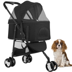 BestPet 3 Wheels Pet Stroller Dog Cat Premium 3-in-1 Multifunction Stroller for Medium Small Dogs Cats Detachable Carrier Lightweight Folding Travel