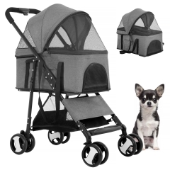 Pet Stroller Premium 3-in-1 Multifunction Dog Cat Jogger Stroller for Medium Small Dogs Cats Folding Lightweight Travel Stroller, Grey