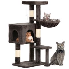 Cat Tree 36 inch Tall Cat Tower for Indoor Cats with Cat Scratching Post,Cat Condo Furniture Activity Centre with Cat Hammock & Funny Toy,Dark Gray