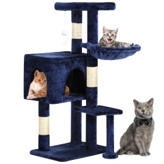 BestPet Cat Tree 36 inch Tall Cat Tower with Cat Scratching Post Cat Condo Furniture Activity Centre with Cat Hammock & Funny Toy, Navy Blue