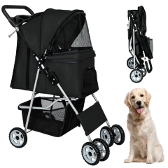 BestPet 4Wheels Pet Stroller Dog Cat Jogger Stroller for Medium Small Dogs Cats Folding Lightweight Travel Stroller with Cup Holder, Black