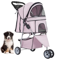 BestPet 3 Wheels Pet Stroller Dog Cat Stroller for Medium Small Dogs Cats Travel Folding Carrier Waterproof Puppy Stroller with Cup Holder, Light Pink