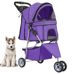 BestPet 3 Wheels Pet Stroller Dog Cat Stroller for Medium Small Dogs Cats Travel Folding Carrier Waterproof Puppy Stroller with Cup Holder, Purple