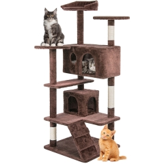Cat Tree 52 inch Tall Cat Tower for Indoor Cats with Cat Scratching Post,Multi-Level Playpen House Kitty Activity Tree Center, Brown