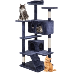 BestPet Cat Tree 52 inch Tall Cat Tower for Indoor Cats with Cat Scratching Post,Multi-Level Playpen House Kitty Activity Tree Center, Dark Grey