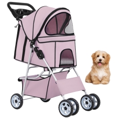 BestPet Pet Stroller Cat Dog Cage Stroller Travel Folding Carrier, Light Pink