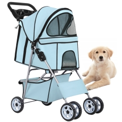 BestPet Pet Stroller Cat Dog Cage Stroller Travel Folding Carrier, Light Blue