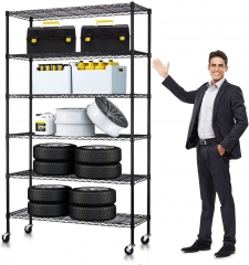 6 Tier Storage Rack Metal Wire Shelf Unit Height Adjustable NSF Heavy Duty Garage Rack with Wheels 48" x 18" x 82" Commercial Grade Utility Rack for D