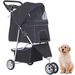 3 Wheels Pet Stroller Dog Stroller Cat Cage Jogger Stroller Cats Travel Folding Carrier Waterproof Puppy Stroller with Cup Holder & Removable Liner, B