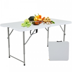 4FT Folding Table Adjustable Height Camping Table Plastic Picnic Table Portable Foldable Table Office Table, White