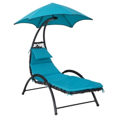 Lounge Chair Patio Chair Swing Hammock Chair Recliner Chair Arc Stand with Waterproof Canopy Removable Cushion and Headrest, Blue