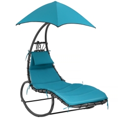 Rocking Lounge Chair Hammock Chair Patio Chair Swing Recliner Chair with Waterproof Canopy Removable Cushion and Headrest, Blue