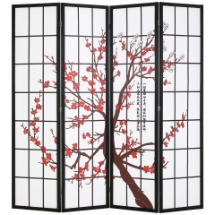 FDW Room Divider 6Ft Folding Privacy Divider 4 Panel Oriental Shoji Screen Wall Divider Wood Divider Portable Freestanding Partition Screen ,White