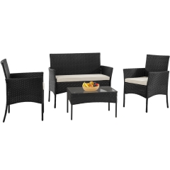 4-Piece Patio Furniture Set Wicker Patio Conversation Furniture Set 2 Outdoor Rattan Chair 1 Wicker Sofa 1 Coffee Table with Transparent Tempered