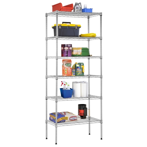 6 Tier Wire Shelving Unit, Heavy Duty Adjustable Metal Shelf Storage Rack  Chrome