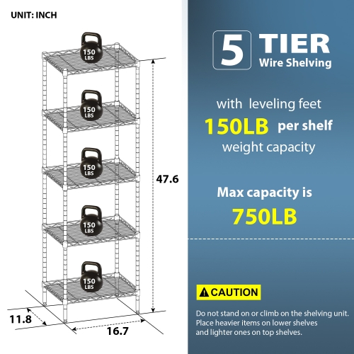 5/6 Tier Wire Shelving Unit Adjustable NSF Heavy Duty Metal Shelf Storage  Rack