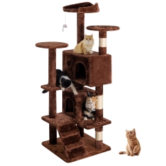 BestPet 54in Multi-Level Cat Tree Tower with Cat Scratching Post Stand House Furniture Kitty Activity Tree Center for Indoor Cats,Brown