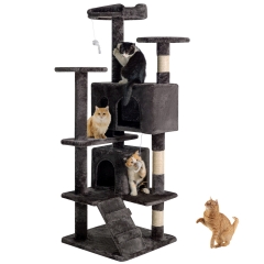 BestPet 54in Multi-Level Cat Tree Tower with Cat Scratching Post Stand House Furniture Kitty Activity Tree Center for Indoor Cats,Black