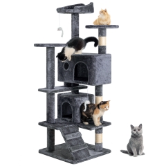 BestPet 54in Multi-Level Cat Tree Tower with Cat Scratching Post Stand House Furniture Kitty Activity Tree Center for Indoor Cats,Gray