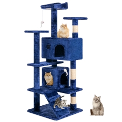 BestPet 54in Multi-Level Cat Tree Tower with Cat Scratching Post Stand House Furniture Kitty Activity Tree Center for Indoor Cats,Blue
