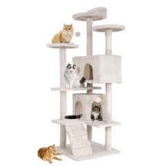 BestPet 54in Cat Tree Tower for Indoor Cats,Multi-Level Cat Furniture Activity Center with Cat Scratching Posts Stand House Cat Condo , Beige