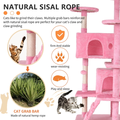 Bestpet 54in Cat Tree Tower with Cat Scratching Posts Stand House Cat Condo with Funny Toys Pink