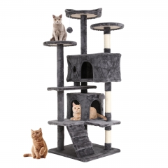 BestPet 54in Cat Tree Tower for Indoor Cats,Multi-Level Cat Furniture Activity Center with Cat Scratching Posts Stand House Cat Condo, Light grey
