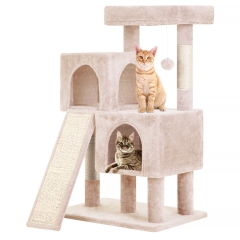 BestPet 36 inches Cat Tree for Indoor Cats Cat Tower with Scratching Posts Multi-Level Cat Furniture Condo with Ramp Perch Spacious Cat Cave, Beige