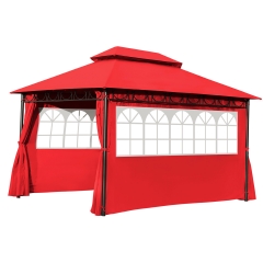 Outdoor Gazebo Waterproof Canopies Gazebos Canopy Tent with 2 Sidewalls Translucent Windows for Backyard Outdoor Patio Party Events, Red
