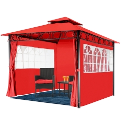 Outdoor Gazebo Patio Canopy Waterproof Gazebos Canopy Tent 10'x10' with 2 Sidewalls Translucent Windows for Outdoor Patio Party Events (Red)