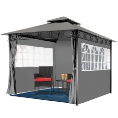 Gazebos 10'x10' Canopy Tent Outdoor Gazebo Waterproof Canopies with 2 Sidewalls Translucent Windows for Patio Garden Party (Grey)
