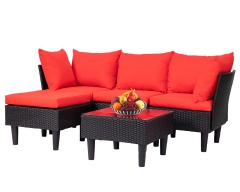 Patio Furniture Sets 5 Pieces Outdoor Wicker Conversation Set Sectional Sofa Rattan Chair for Outdoor Backyard Porch Poolside Balcony Garden, Red