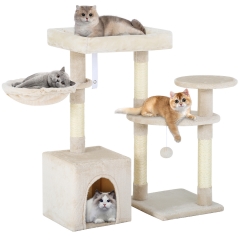 BestPet 33in Cat Tree Cat Tower with Scratching Posts for Indoor Cats,Multi-Level Cat Furniture Activity Center Stand House Cat Condo,Beige