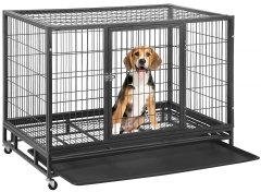 BestPet 48 inch Heavy Duty Dog Cage Large Dog Crate Strong Metal Dog Kennels with Double Doors Lockable Wheels Indoor Outdoor Dog Crates