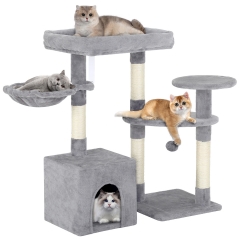 BestPet 33in Cat Tree Cat Tower with Scratching Posts for Indoor Cats,Multi-Level Cat Furniture Activity Center Stand House Cat Condo,Light Gray