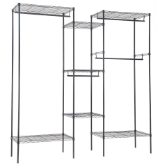 Garment Rack Metal Clothes Rack Large Size Armoire Storage Portable Closet Shelves Wire Clothing Rack Multiple Assembly Methods with 4 Hanger RodBlack