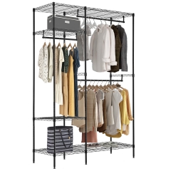 Garment Rack Metal Clothing Rack Portable Closet Shelves Wardrobe 4 Tiers with 3 Hanging Rods, Maximum Load 830 LBS, Black