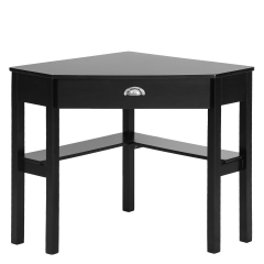 Corner Desk Corner Computer Desk with Drawer for Small Space Makeup Vanity Desk 90 Degrees Triangle Corner Desk with Storage Shelves, Black