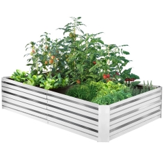 Galvanized Garden Bed, 8x4x1ft Outdoor Raised Garden Bed for Vegetables Flowers And Herbs Planter Boxes Large Galvanized Steel Raised Bed Kit, Silver
