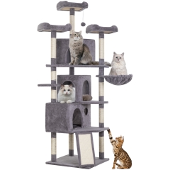 Cat Tree 72.8 inches Large Cat Tower Multi-Level Cat Furniture Activity Center Stand House Plush Cat Condo with Scratching Posts Cozy Basket, LighGrey
