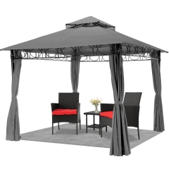 10'x10' Gazebo Outdoor Canopy UV Protection Canopy Tent with 4 Sidewall for BBQ Party Patio Outdoor,Grey