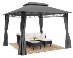 10'x13' Gazebo Double Vented Roof Gazebos UV Protection Outdoor Canopy Tent with 4 Sidewall for BBQ Party Patio Outdoor,Grey