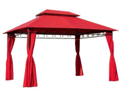 10'x13' Gazebo UV Protection Outdoor Canopy Tent Double Vented Roof Gazebos with 4 Sidewall for BBQ Party Patio Outdoor,Red
