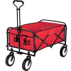 Folding Wagon Garden Cart Collapsible Beach Wagon Grocery Wagon with 4 Universal Wheel for Shopping Park Picnic, Beach Trip, Outdoor Activities, Red