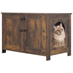 Cat Litter Box Enclosure Furniture Hidden, Wooden Cat Washroom Furniture Storage Cabinet Pet Crate House End Table