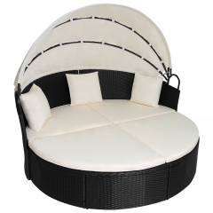 Outdoor Round Daybed Wicker Patio Furniture Outdoor Furniture with Retractable Canopy Rattan Separated Seating Sectional Sofa, Khaki