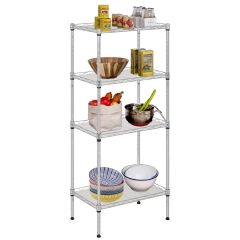 18L x 12W x 44H Wire Shelves with 4 PP Sheets Metal Shelf Storage Shelves 4 Tier Layer Storage Shelves for Laundry Bathroom Kitchen Garage, Chrome