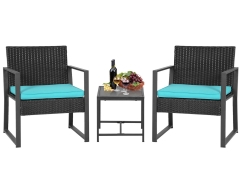 3 Piece Outdoor Bistro Set Patio Furniture Sets Wicker Patio Chairs Rattan Outdoor Furniture for Backyard Porch Poolside Lawn, Blue