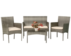 Patio Conversation Set 4 Pieces Patio Furniture Set Wicker with Rattan Chair Loveseats Coffee Table for Outdoor Indoor Garden Backyard Porch Poolside