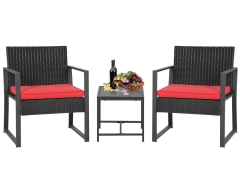 3 Piece Patio Furniture Sets Wicker Patio Chairs Rattan Outdoor Bistro Set Outdoor Furniture for Backyard Porch Poolside Lawn, Red
